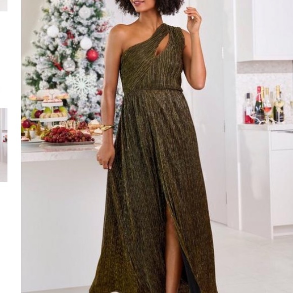 Boston Proper Dresses & Skirts - Shimmer Metallic One Shoulder Gown Gold and black Size 18 Brand New
